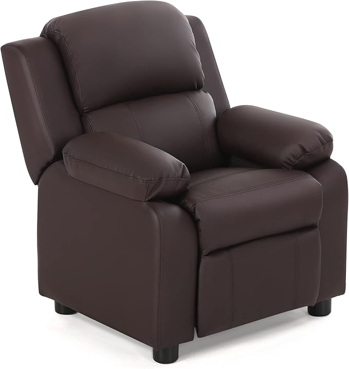 Kids Recliner, Leather Lounge Chair w/Footrest, Armrest, Headrest & Lumbar Support, Ergonomic Toddler Sofa Armchair for Boys Girls (Brown)