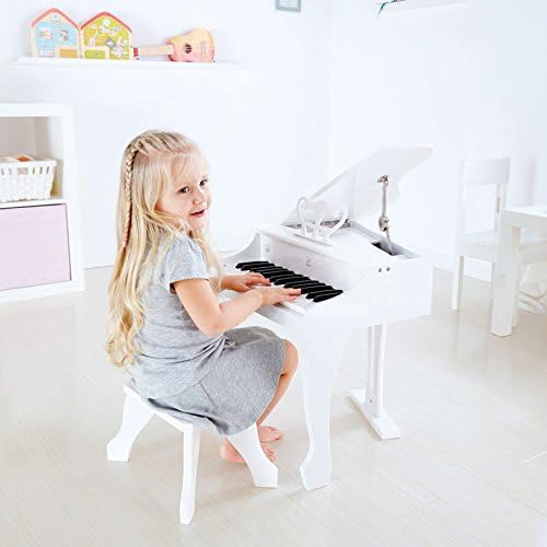 Hape Deluxe White Grand Piano | Thirty Key Piano Toy with Stool, Electronic Keyboard Musical Toy Set for Kids 3 Years+