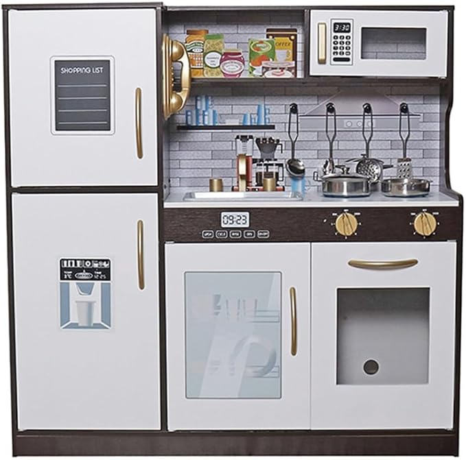 Wooden Play Kitchen Toy Set with Light, Kids Children Pretend Toy Kitchen Playset with Sink Play Toy,Oven Microwave,Toddler Cooking Set Toy for Ages 3+ Baby Girls Boys