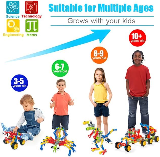 Kids STEM Building Toys for 3 4 5 6 7 8+ Year Old Boy Girl Birthday Gift, 125 Pcs Preschool Classroom Educational Building Blocks Stem Kits Activities Ages 3-5 4-8 5-7 6-8 Engineering Creative Games