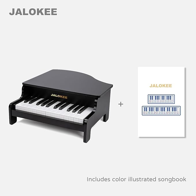 Kids Piano Keyboard, 25 Keys Grand Piano for Kids, Mini Music Educational Instrument Toy, Volume Adjustable, Wood Toy for Toddlers Girls Boys (Black)