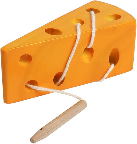 Skrtuan Wooden Lacing Cheese Threading Toy Montessori Airplane Travel Game Toys Wood Block Puzzle Fine Motor Skills Activity Learning Educational Gift for Toddlers Baby Kids 3 4 5 Years Old, 1 Cheese