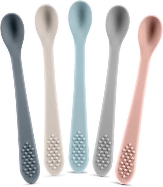 Baby Spoons First Stage Silicone Baby Spoon – Self Feeding Baby Utensils – Infant Spoons First Stage Baby Feeding Spoon - Soft & Gentle on Gums - BPA Free Silicone Baby Spoons Set (Pastel1)
