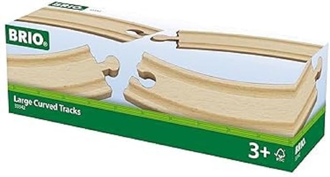 BRIO World 33342 - Large Curved Wooden Tracks | 4-Piece Toy Train Set Extension | Compatible with All BRIO Railway Toys | Safety Tested and Approved | Ideal for Kids Ages 3 and Up