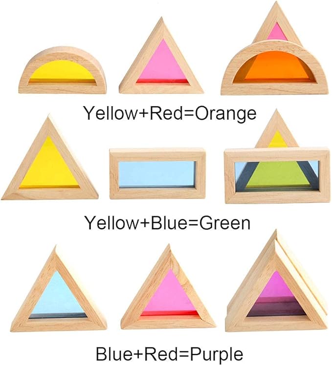 Xylolin Wooden Building Blocks for Toddlers 1-3, 24 Pieces Set Big Toddler Wood Sensory Blocks, Wooden Rainbow Kids Stacking Blocks, Large Colored Window Blocks Educational Toys for Boys Girls