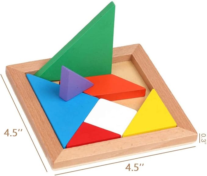 3 otters Wooden Tangrams Puzzles, 4 Pack Educational Tangrams Shapes Puzzle Toys for Kids Christmas Stocking Stuffers, STEM Montessori Wood Toy, Brain Logic Blocks
