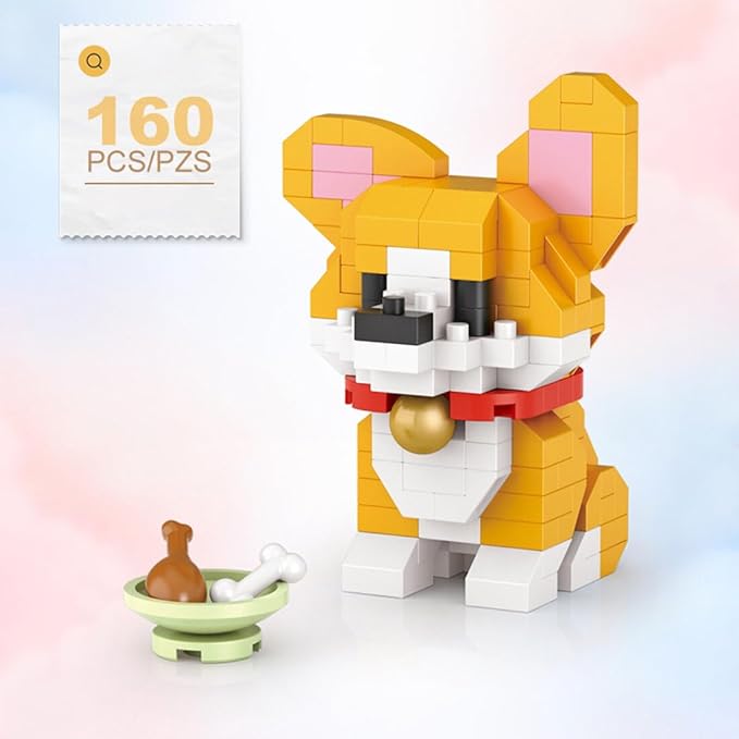 Aetheria Mini Blocks Corgi Dog Building Animal Set 160 Pieces Creative Home Decor Building Toy Bricks for Kids or Adult Advent Calendar 2024