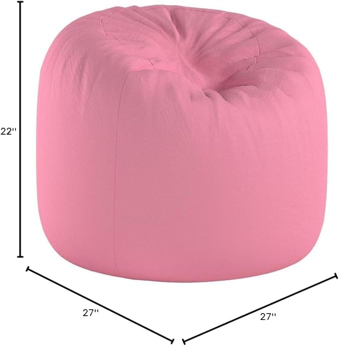 Big Comfy Bean Bag Chair: Posh Large Beanbag Chairs with Removable Cover for Kids, Teens and Adults - Polyester Cloth Puff Sack Lounger Furniture for All Ages - 27 Inch - Solid Pink