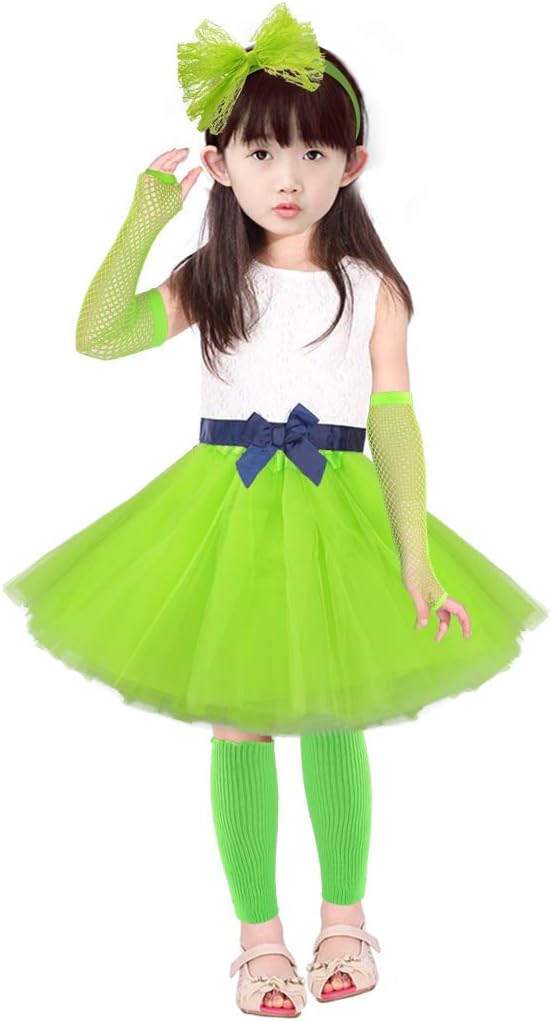 Kids 6 in 1 Costume Accessories 1970s 1980s Fancy Outfits and Dress for Cosplay Party Theme Party for Girl