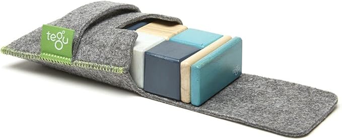 8 Piece Tegu Pocket Pouch Magnetic Wooden Block Set, Blue