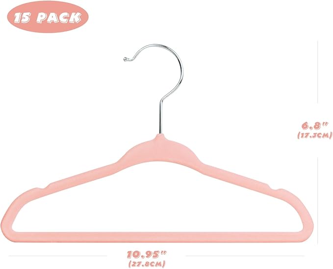 Kids Velvet Hangers 15 Pack, 11 Inch Size Non-Slip Baby Hangers, Space-Saving Nursery Hangers, Perfect Infant/Toddler Clothes Hangers for Daily Use(Pink)