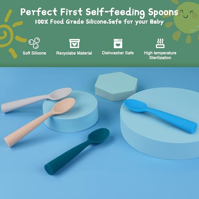 Vicloon Silicone Baby Feeding Spoons, 7 PCS Baby Spoons, First Stage Feeding Spoons for Infants, Silicone Baby Spoons Ultra-Durable & Chewproof, Silicone Feeding Spoons Dishwasher Safe,Baby Utensils