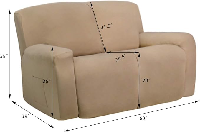 Easy-Going 6 Pieces Microfiber Stretch Sectional Recliner Sofa Slipcover Soft Fitted Fleece 2 Seats Couch Cover Washable Furniture Protector with Elasticity for Kids(Recliner Loveseat, Dark Gray)