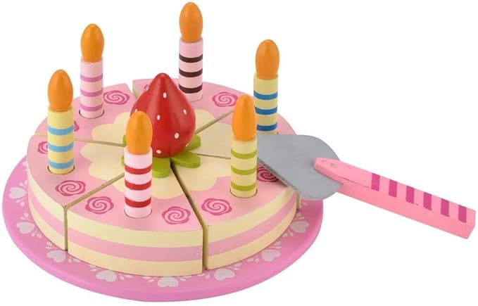 Wooden Play Food Sets for Kids Kitchen,Pretend Play Kitchen Fake Cutting Food Toys,Educational Toy for Toddler Girl 1 2 3 Year Old Birthday Gift (Birthday Cake)