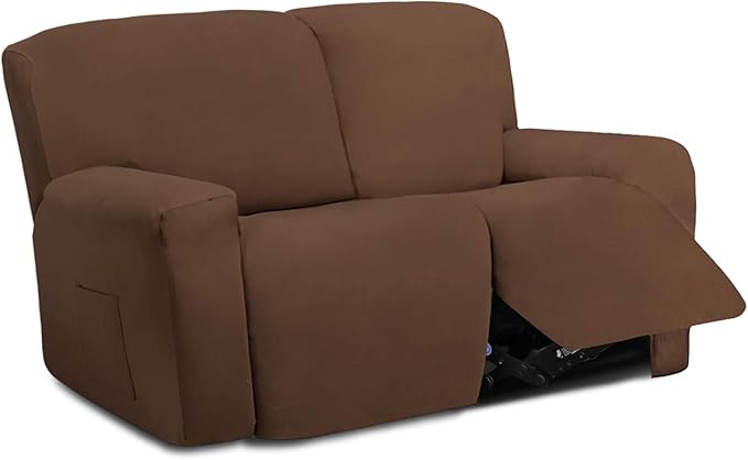 Easy-Going 6 Pieces Microfiber Stretch Sectional Recliner Sofa Slipcover Soft Fitted Fleece 2 Seats Couch Cover Washable Furniture Protector with Elasticity for Kids(Recliner Loveseat, Brown)