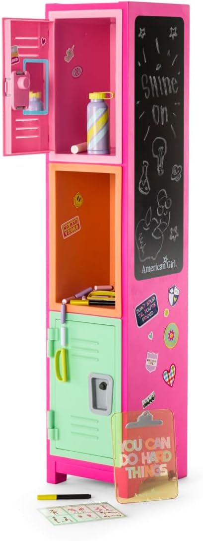 American Girl Truly Me 18-inch Doll Colorful Cubbies Locker Playset with Fold-out Hook and Real Chalkboard, For Ages 6+