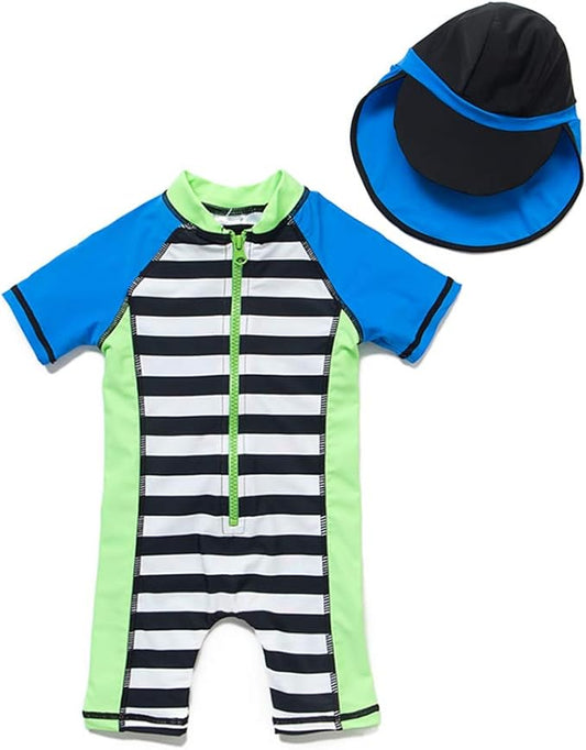 upandfast Baby/Toddler Swimsuit UPF 50+ Sun Protection One Piece Zipper Bathing Suit with Sun Hat Infant Beach Swimwear