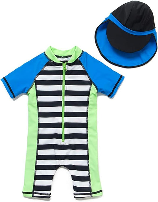 upandfast Baby/Toddler Swimsuit UPF 50+ Sun Protection One Piece Zipper Bathing Suit with Sun Hat Infant Beach Swimwear