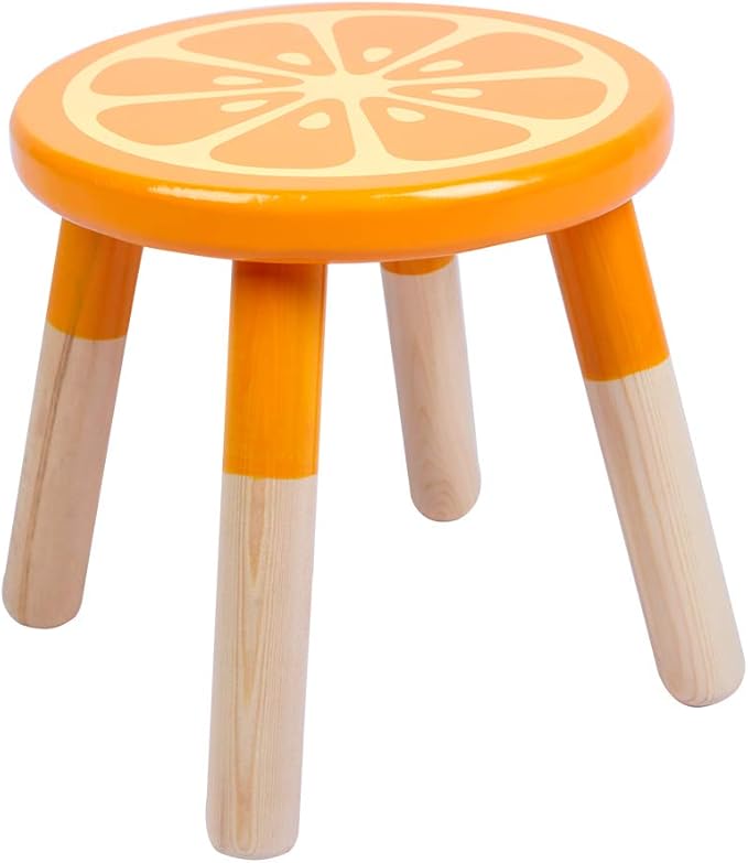 RUYU 9 Inch Kids Solid Hard Wood Fruit Chair, Crafted Hand-Painted Wood with Assembled Four-Legged Sitting Stool, Bedroom, Playroom, Orange Furniture Stool for Toddler, Children, Boys, Girls(Orange)