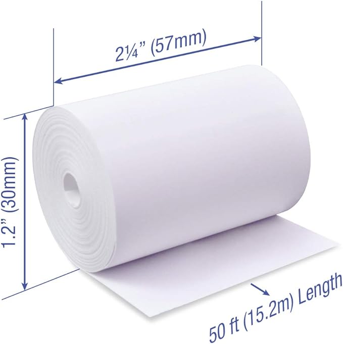 2 1/4 x 50 feet x 200 rolls CORELESS BPA Free Thermal Paper Rolls for Handheld Thermal Receipt Paper Printers. 30mm diameter