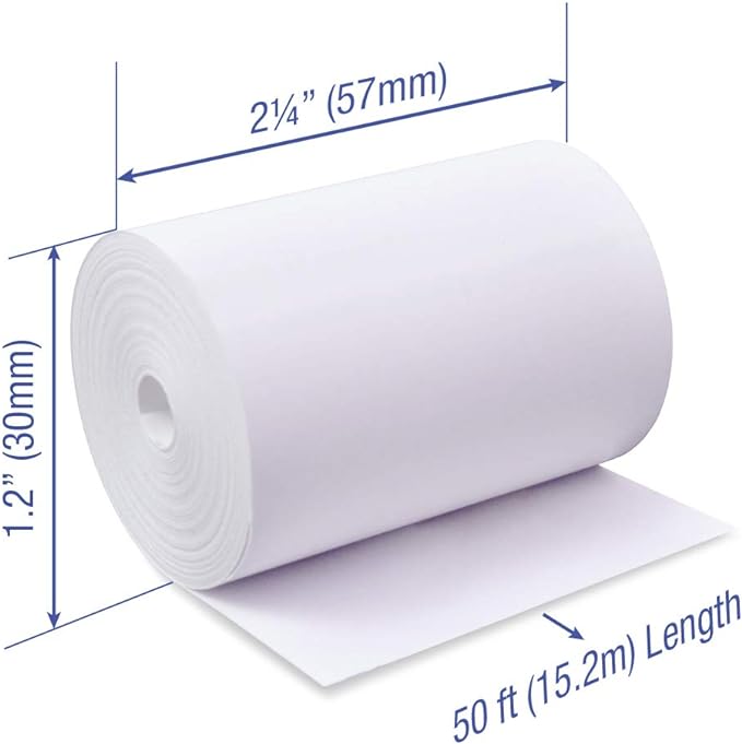 2 1/4 x 50 feet x 100 rolls CORELESS BPA Free Thermal Paper Rolls for Handheld Thermal Receipt Paper Printers. 30mm diameter