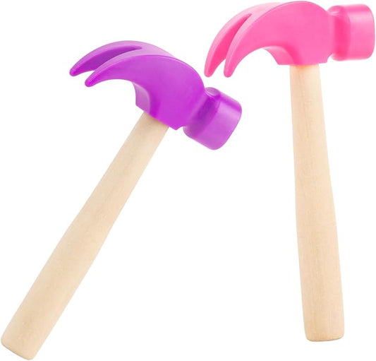 2 Pack Wooden Hammer Toys Simulation Hammers Maintenance Tools Educational Toys for Kids Birthday Party Games Supplies (Purple + Rose Red)