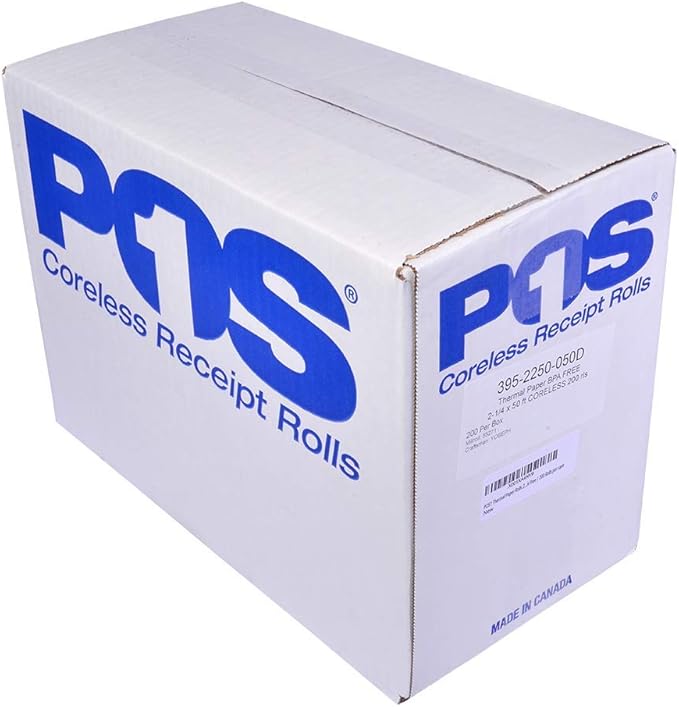 2 1/4 x 50 feet x 200 rolls CORELESS BPA Free Thermal Paper Rolls for Handheld Thermal Receipt Paper Printers. 30mm diameter