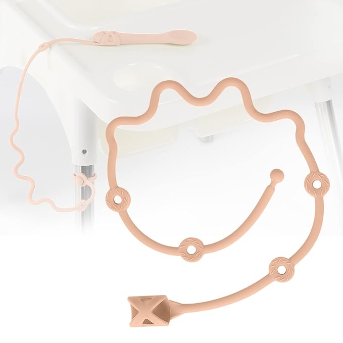 Baby Spoons Self Feeding 6 Month,SMAutoLife Toddler Utensils Holder Strap Food Grade Silicone Keep Fork and Spoon Off The Floor Great for Kids,Hook On High Chair(Apricot)