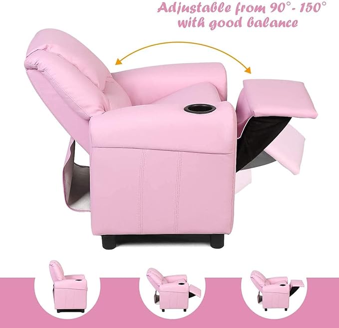 ARLIME Kids Recliner chair, toddler Armchair Upholstered Couch with Cup Holder, Backrest, baby Leather sofa with Headrest and Footrest, Child Furniture for Ages 2-7(Pink)
