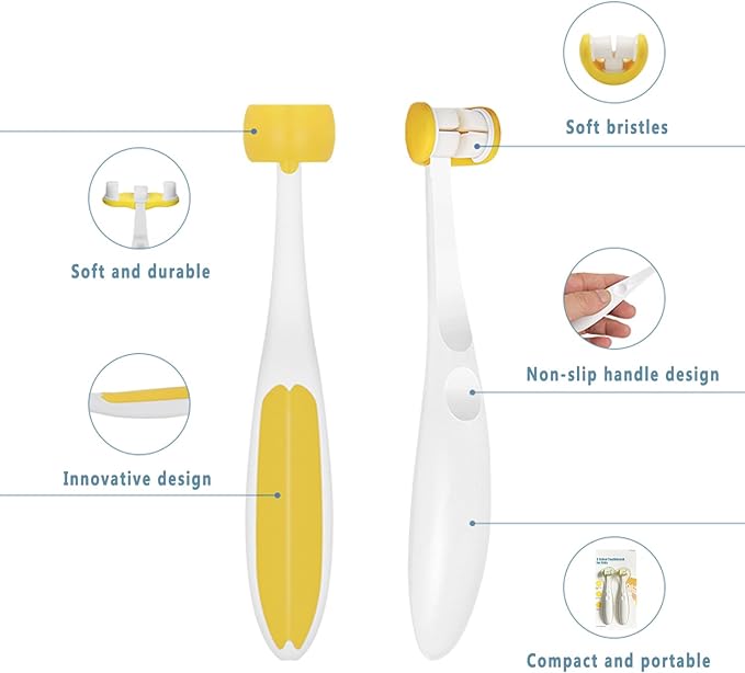 2 Pcs 3 Sides Toddler Toothbrush, Soft Bristle for Kids, Sensitive Gums Oral Care, 2 Years and Above