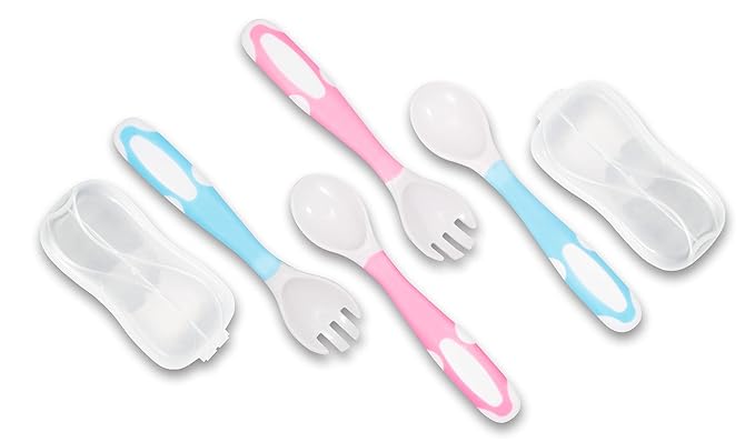 Bendable Baby and Toddler forks and spoons Utensils Silverware Set for Kids, 2 Sets (Blue/Blue) – Gum Friendly 2 Toddler Spoons and 2 Forks Self Feeding and Infant Baby Training and toddler silverware