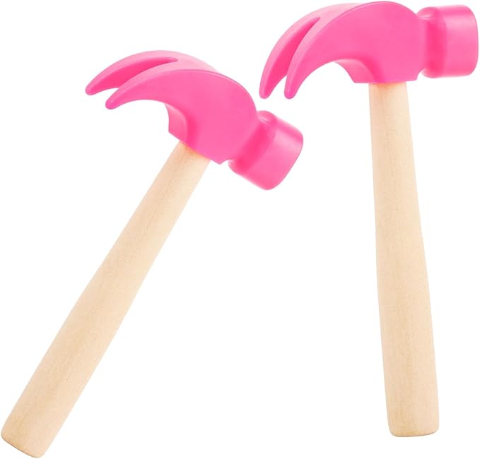 2 Pack Wooden Hammer Toys Simulation Hammers Maintenance Tools Educational Toys for Kids Birthday Party Games Supplies (Rose Red)