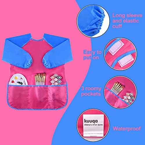 Kids Art Smocks, Painting Apron Artist Smock with Sleeve and 3 Pockets 2 Pack Black/White Set