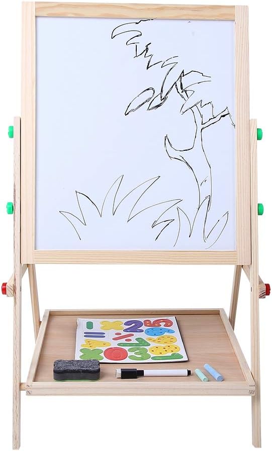 TOPINCN Art Wooden Drawing Board,Double Side Drawing Board for Chalk and Cartoon Letters Stickers for Nursery and Baby Toddler Junior Bedrooms Drawing Paper