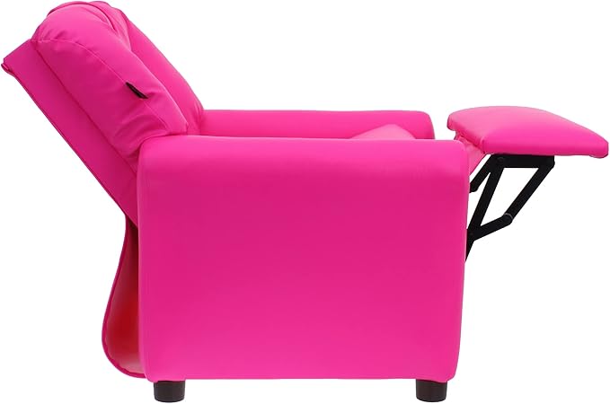 The Crew Furniture Traditional Kids Recliner, Toddler Ages 1-5 Years, Pu Faux Leather, Hot Pink