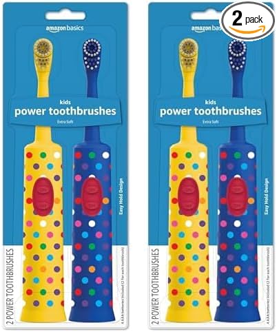 Amazon Basics Kids Battery Powered Toothbrush, 2 Count, 2 Pack (Previously Solimo)