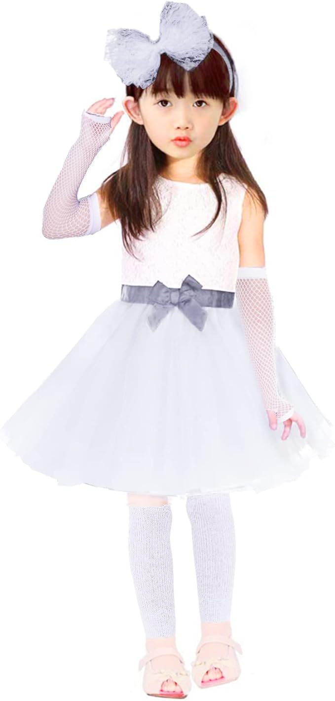 Kids 6 in 1 Costume Accessories 1970s 1980s Fancy Outfits and Dress for Cosplay Party Theme Party for Girl