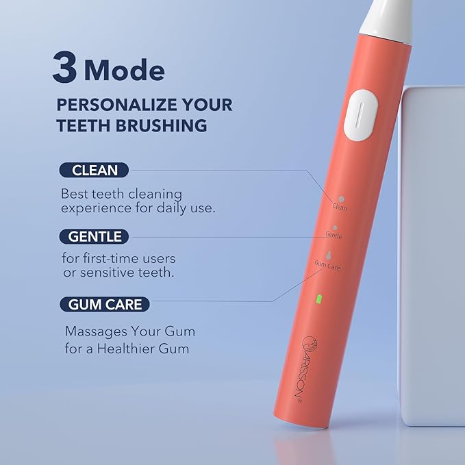 ARISSON Sonic Electric Toothbrush for Adults and Kids, 40,000 VPM Power Toothbrush, 1.5H Fast Charge Ultrasonic Electric Toothbrushes with 2 Minutes Smart Timer, White on Peach Orange