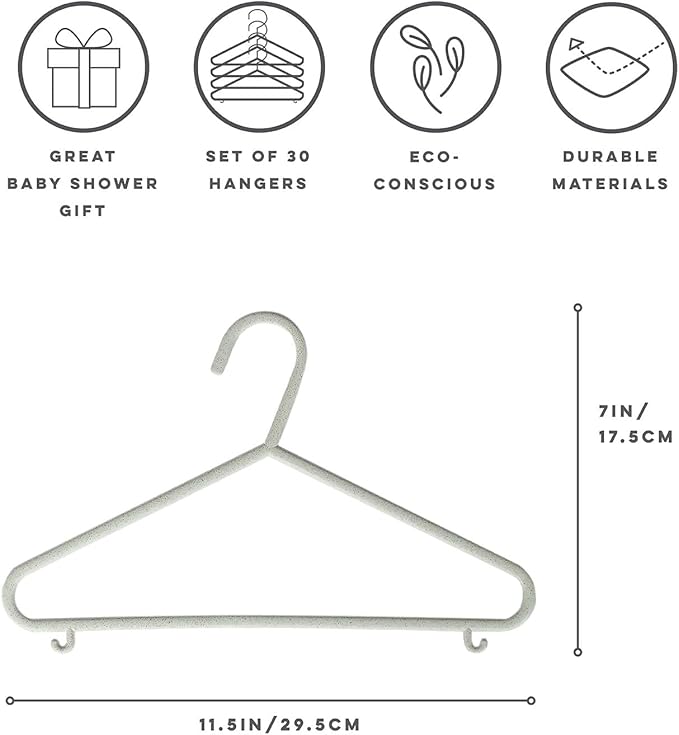 3 Sprouts Wheat Straw Plastic Hangers - 30-Pack Eco-Conscious Toddler Hangers for Child & Baby Clothes, Coats - Kid Closet Hangers Ideal for Small Girls, Boys, Children & - Speckled Green