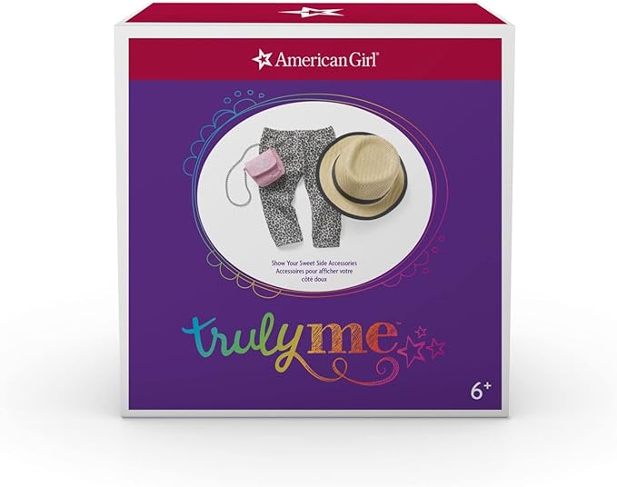 American Girl Truly Me 18-inch Doll Accessories Leopard-Print Pants, Pink Pants, and Straw Hat with Ribbon, For Ages 6+