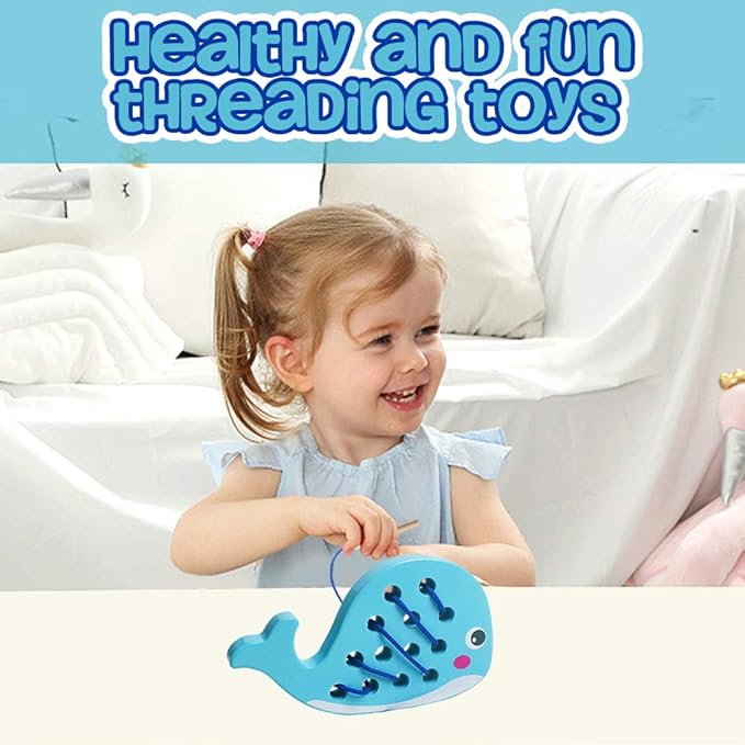 Skrtuan Wooden Lacing Whale Threading Toys Wood Block Puzzle Car Airplane Travel Game Montessori Early Development Fine Motor Skills Educational Gift for 1 2 3 Years Old Toddlers Baby Kids