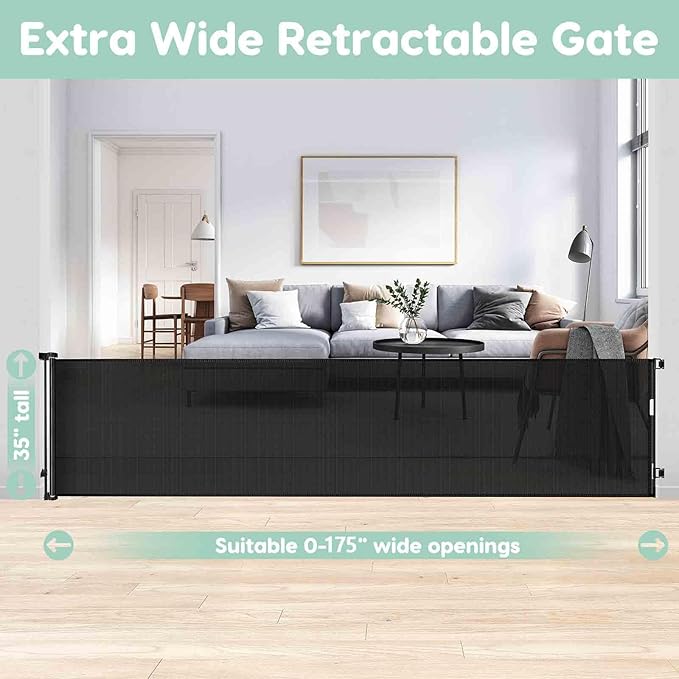 175 Inch Retractable Dog Gate Extra Wide Baby Gate Retractable Baby Gates Extra Wide Pet Gates for Dogs Extra Long Baby Gate Extra Large Dog Gates for The House Extra Wide Dog Gates for Large Openings