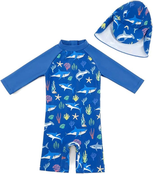 upandfast Baby/Toddler Swimsuit UPF 50+ Sun Protection One Piece Zipper Bathing Suit with Sun Hat Infant Beach Swimwear
