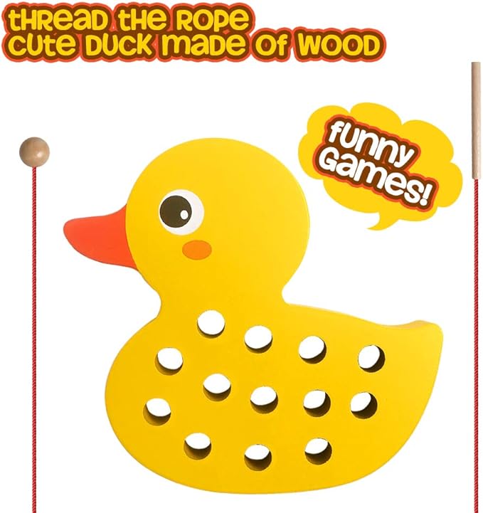 Skrtuan Wooden Lacing Duck Threading Toys Wood Block Puzzle Car Airplane Travel Game Montessori Early Development Fine Motor Skills Educational Gift for 1 2 3 Years Old Toddlers Baby Kids