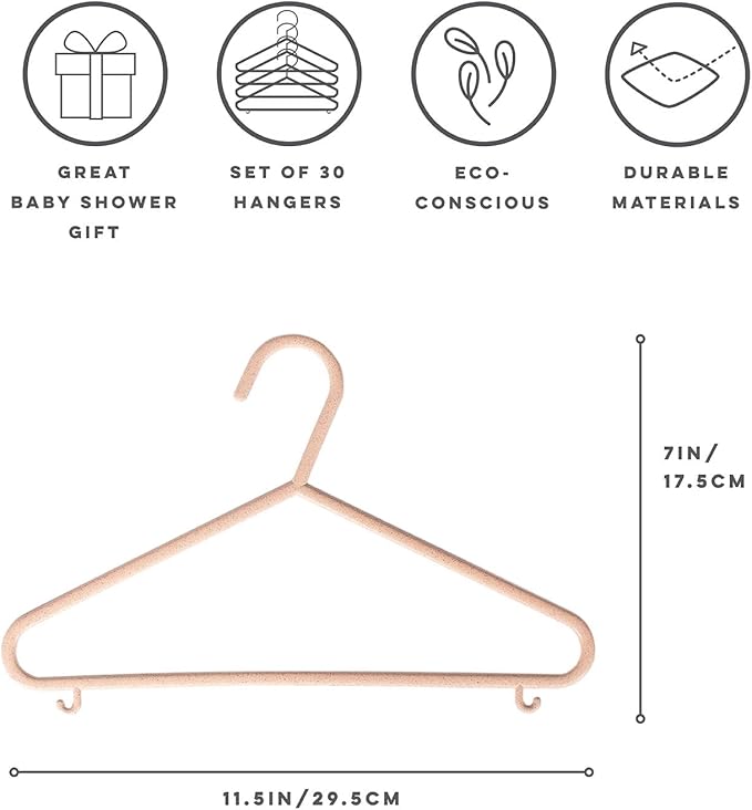 3 Sprouts Wheat Straw Plastic Hangers - 30-Pack Eco-Conscious Toddler Hangers for Child & Baby Clothes, Coats - Kid Closet Hangers Ideal for Small Girls, Boys, Children & Kids - Speckled Pink