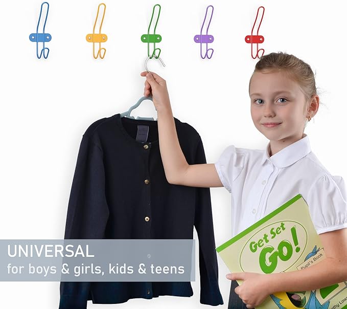 Kids Wall Coat Hooks for Girls and Boys for Jackets Hats Backpacks Robes and Towels - Children Colorful Wall Mounted Hanger Hooks for Nursery Bedroom and Bathroom - Set of 10