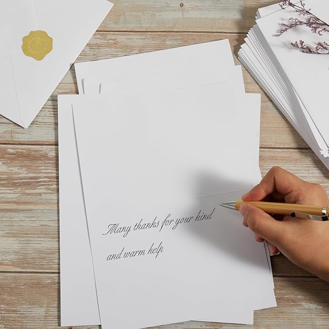 50 Pack White A6 Envelopes with Cards 4x6 Thick Folded Cardstock and Gold Stickers for Greeting Cards, Wedding, Birthday, Invitations, Baby Showers (White, 4x6)