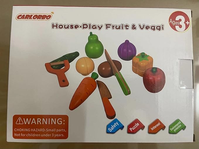 Wooden Toys Food for Kids Kitchen - Play Food Cutting Fruits and Vegetables Set for Pretend Role Play