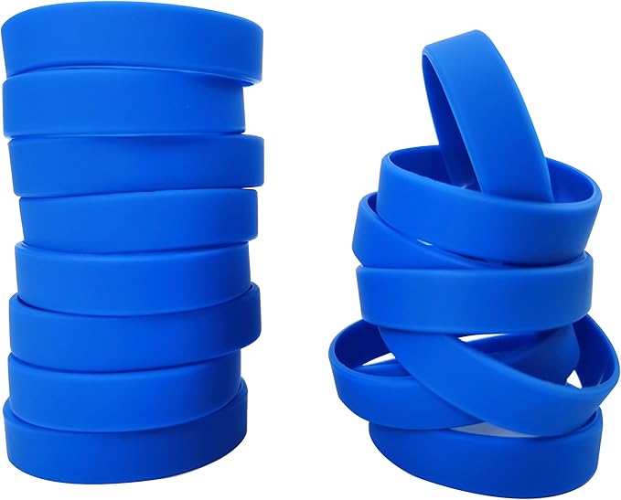 50 PCS Silicone Bracelets Wristbands for kid, Sports Rubber Elastic Wristband Bracelet for Party Decorations Favors Set Pack Blue