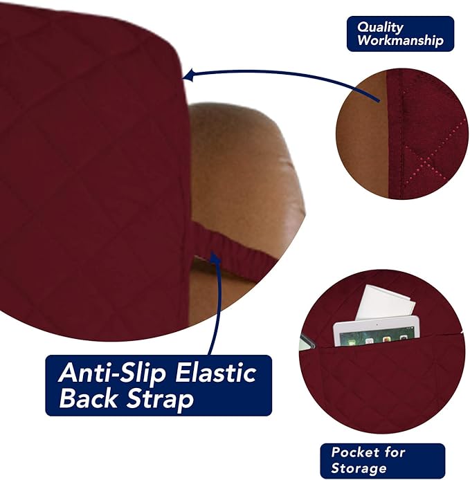 PureFit Reversible Quilted Sofa Cover, Water Resistant Slipcover Furniture Protector, Washable Couch Cover with Non Slip and Elastic Straps for Kids, Dogs, Pets (Oversized Recliner, Red/Ivory)